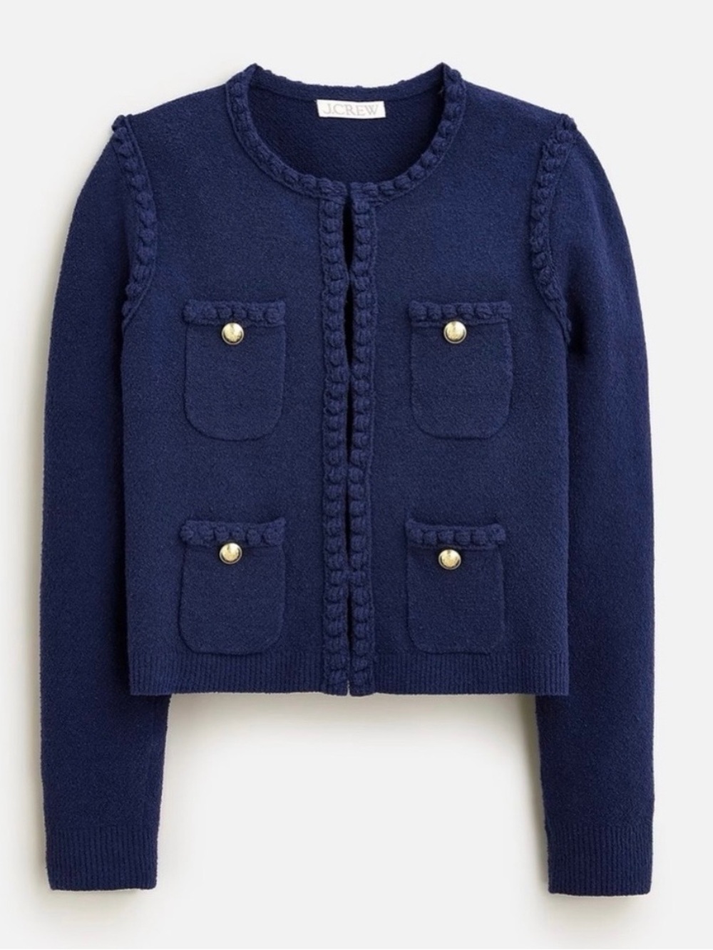 J. Crew Odette Sweater Lady Jacket in Cotton-Blend Bouclé Mediterranean Navy L